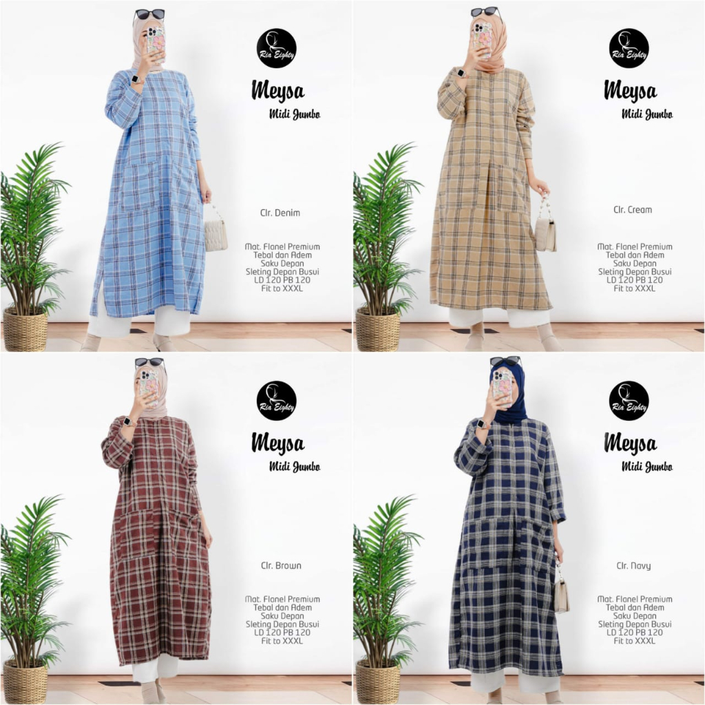 Meysa Midi Jumbo Flanel Tebal Adem Ld 120 Dress Wanita Remaja Ibu Busui XXXL