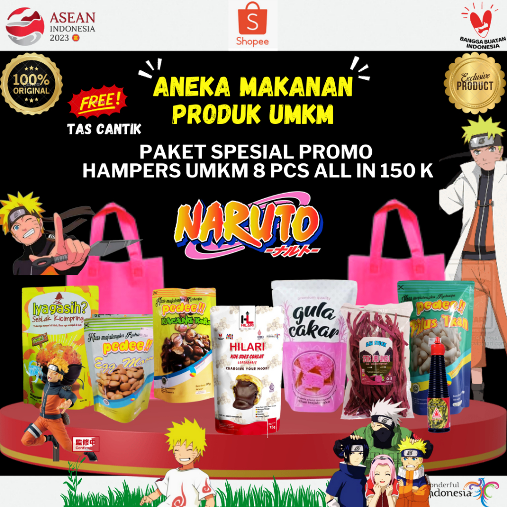 

PAKET 20 MAKANAN SPESIAL PROMO HAMPERS UMKM ALL IN 150 K FREE TAS CANTIK