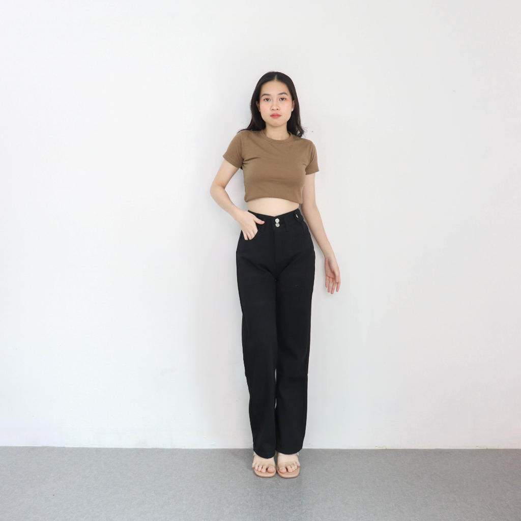 X59 Hitam Millie - Celana Jeans Wanita Highwaist Straight Jeans Kekinian