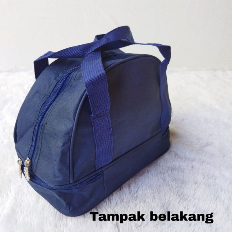 Tas bekal CNC Double Bag Motif polos ( Zipper bunga es )