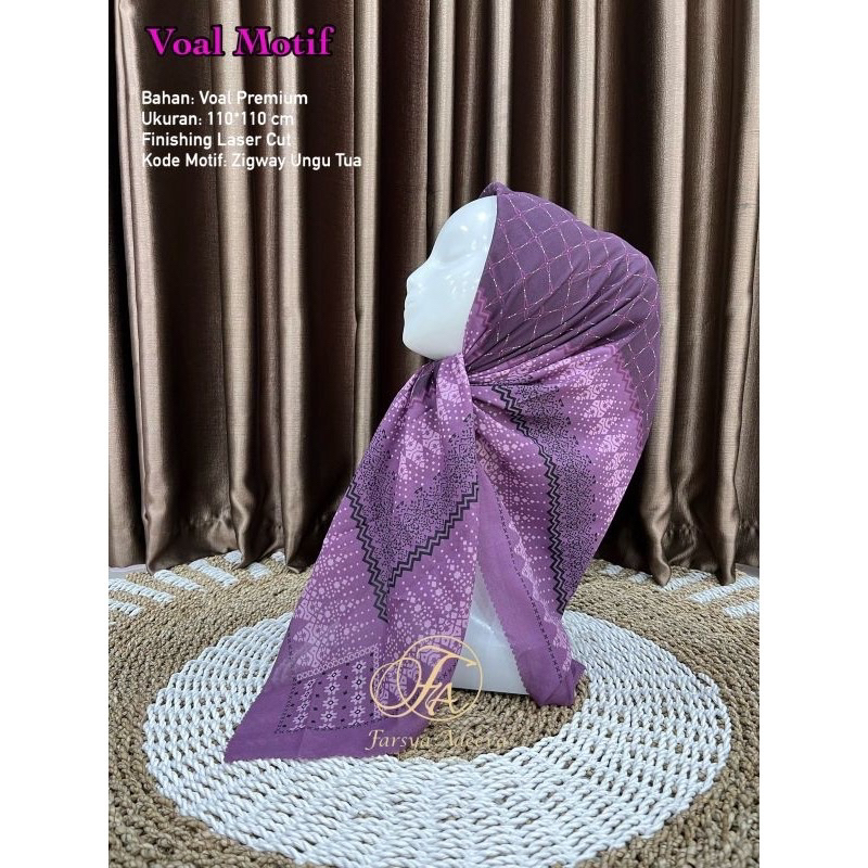 Promo Hijab Segi Empat Voal Motif Zigway Warna Ungu Jilbab Murah Terbaru