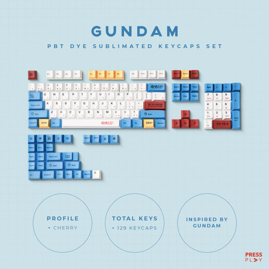 Press Play Gundam Unicorn Japanese PBT Dye Sub Keycaps Keycap Set