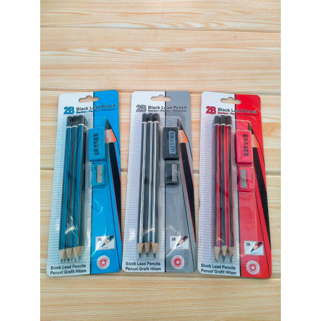

Pensil Tulis 2B Set Isi 3pcs 6pcs Pensil 2B Set Penghapus Serutan