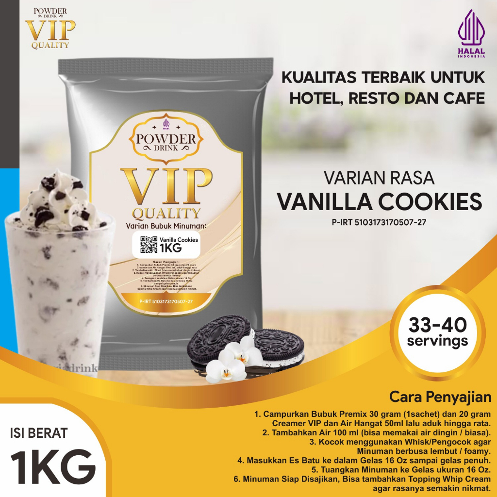 

Bubuk Minuman Kualitas VIP Rasa Choco Vanilla Cookies 1 Kg Vanila Choco Cookies Bubuk Minuman Kelas VIP Boba Drink Powder