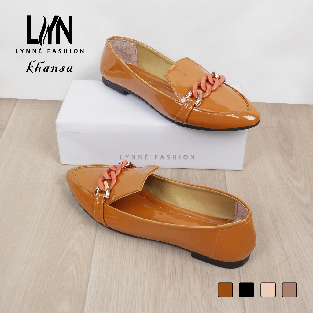 LYN Khansa Flatshoes Wanita Kasual Motif Rante Bahan Glossy