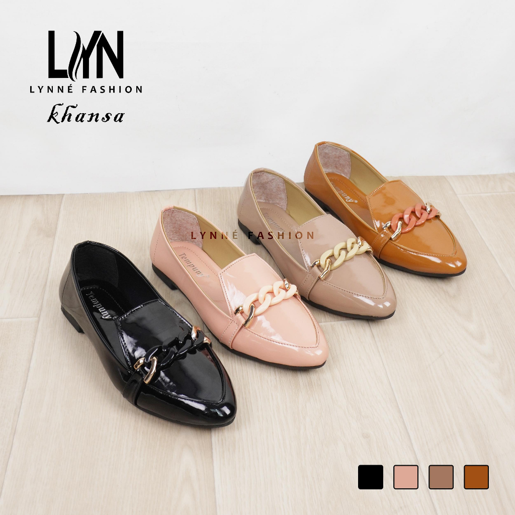 LYN Khansa Flatshoes Wanita Kasual Motif Rante Bahan Glossy