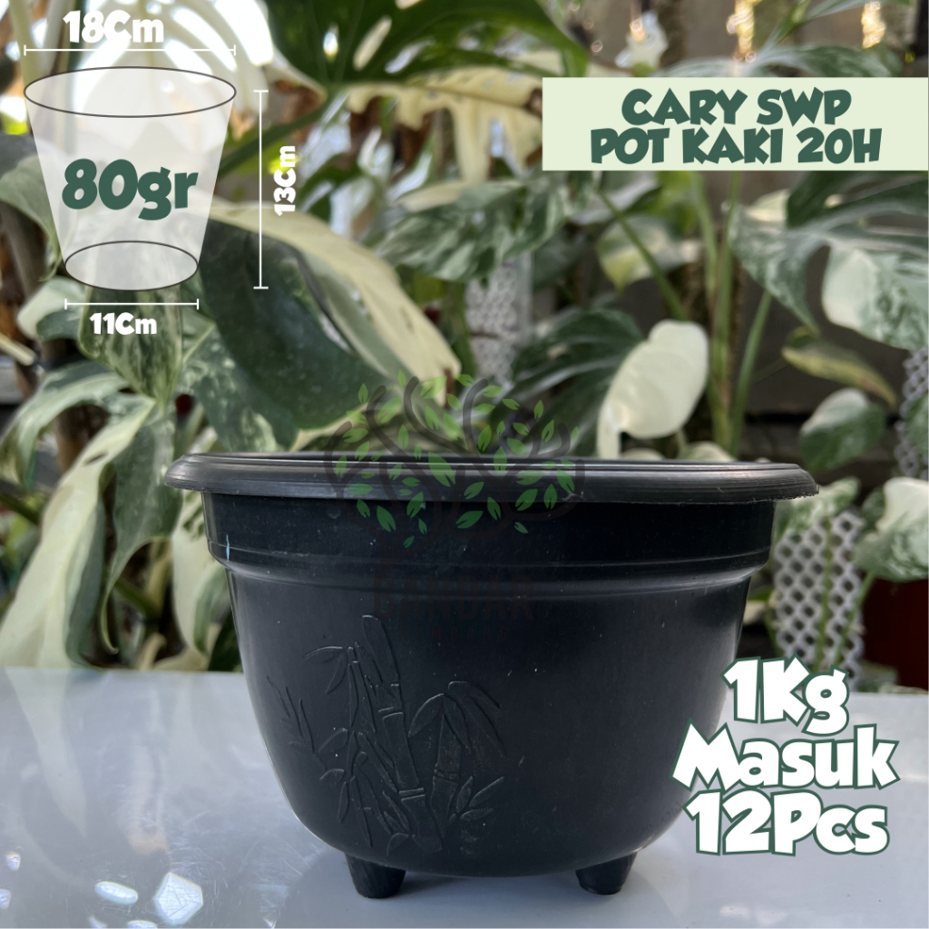 Pot Tanaman Hias Plastik Carry SWP Pot Kaki 4 Ukuran 20 Warna Hitam