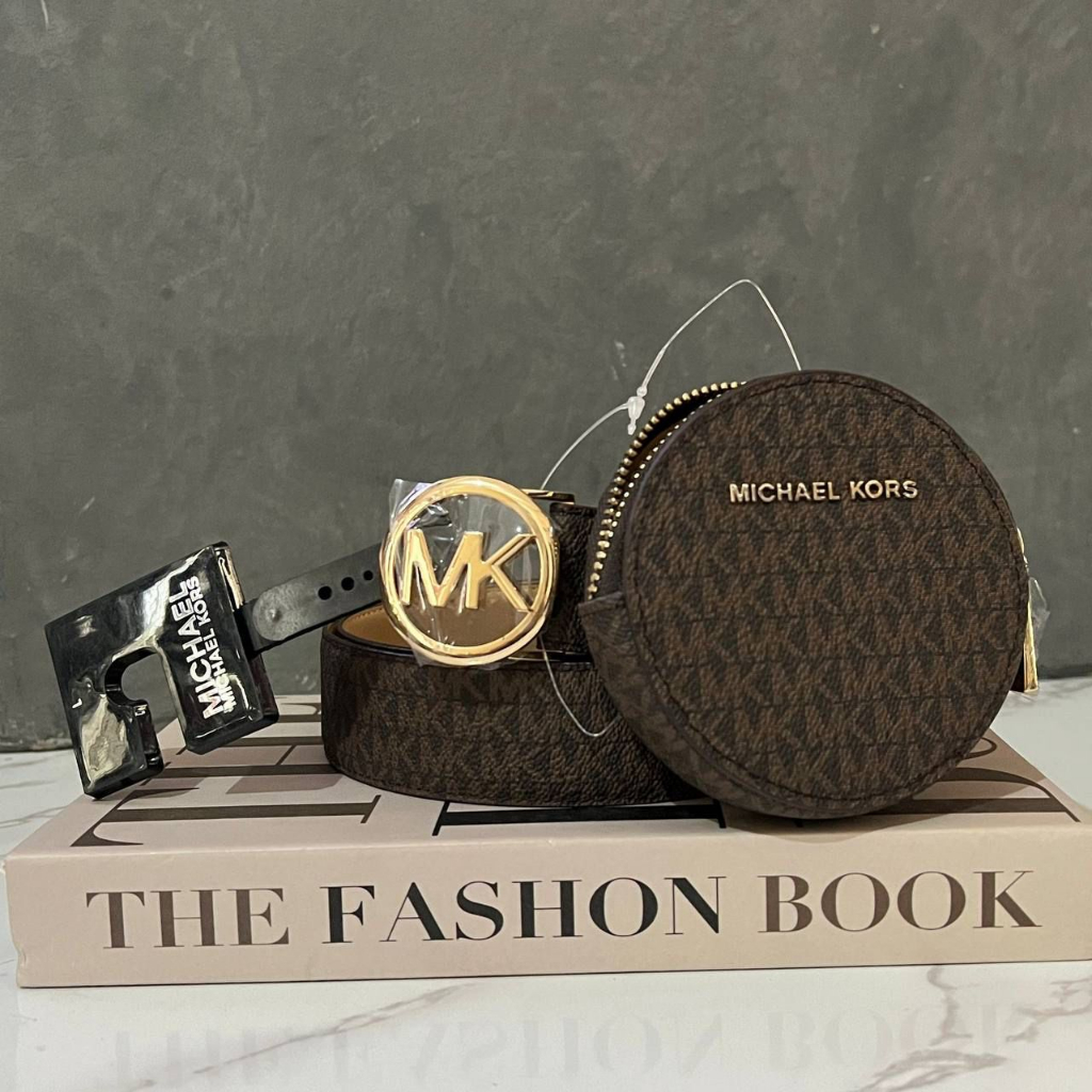MK Belt With Coin Pouch Brown Signature