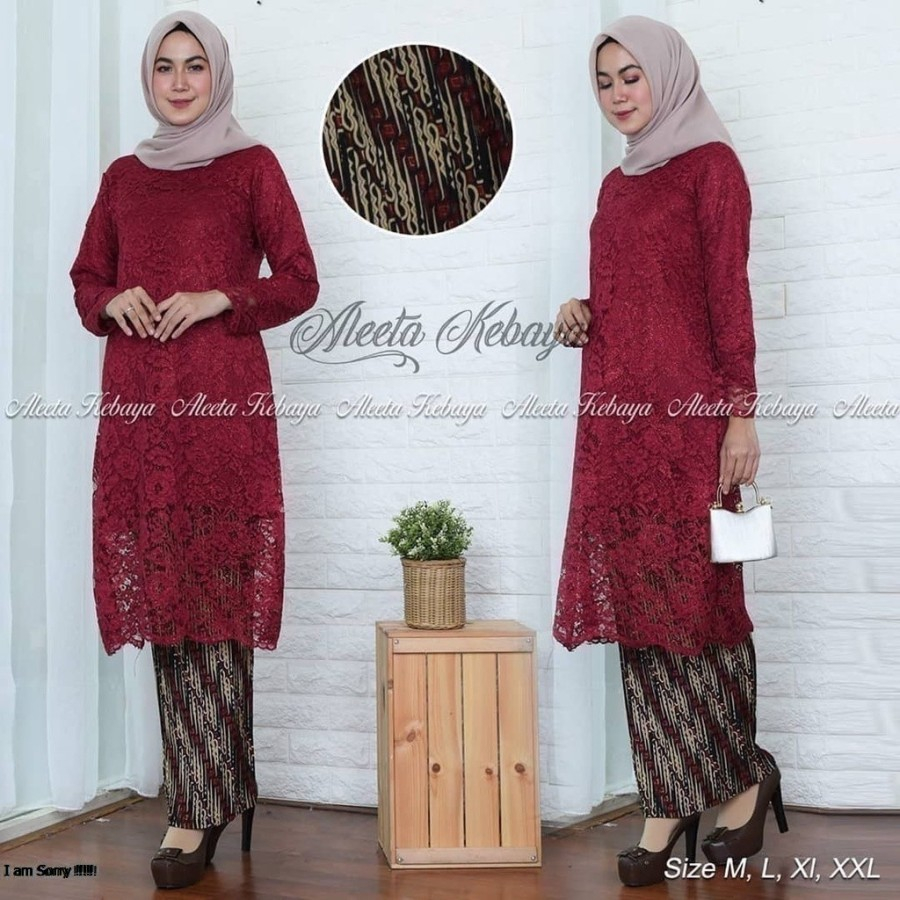 (Realpictt) kebaya brokat baju kurung /kebaya tunik modern /kebaya jumbo ATASAN Marun
