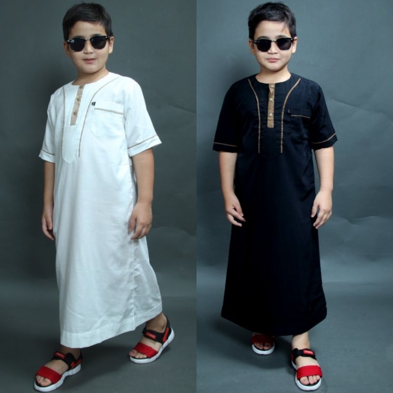 Jubah Anak Maroko Premium Al Amwa Oblong Lengan Pendek Fawwas Bahan Cotton India Uk. 2 - 12
