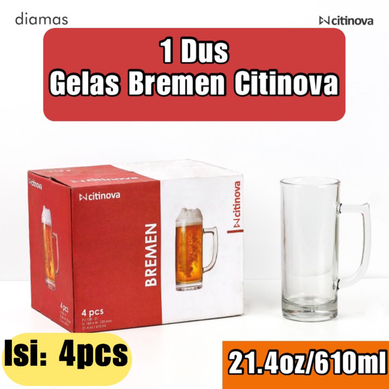 1pcs Gelas Beer Citinova Bremen Gelas Kaca Gagang Bir Besar