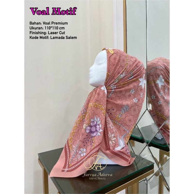 Promo Hijab Segi Empat Voal Motif Lamada Warna Salem Jilbab Terbaru