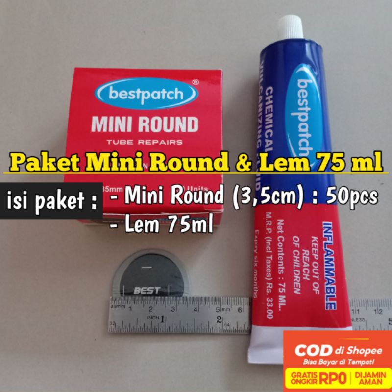 PAKET TAMBAL BAN DALAM TIP TOP BESTPATCH MINI ROUND 35MM DAN LEM 75ML - TIP TOP BESTPATCH