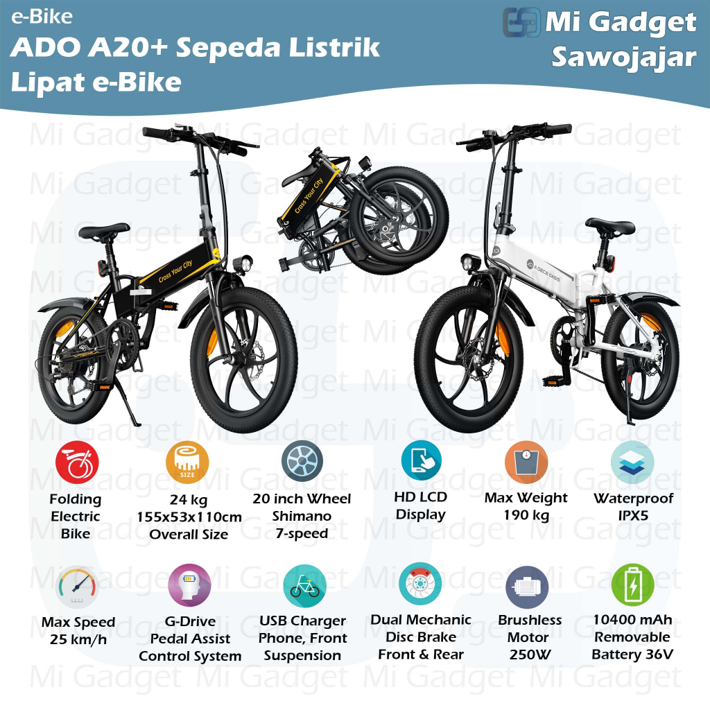 Sepeda Listrik Lipat E Bike ADO A20+ Hybrid Folding Electric Bike