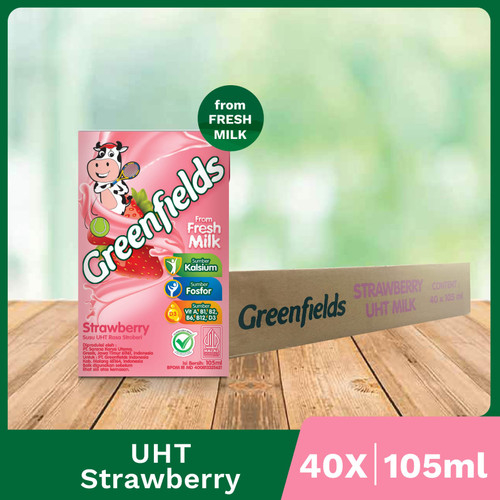 

x1 Karton kids mini 105mL Greenfields susu UHT Strawberry 105 mL [Lebih Hemat]