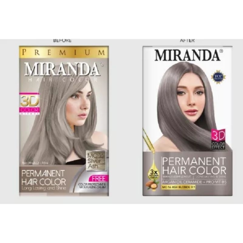 Cat Pewarna Rambut Permanent Miranda Ash Blonde ( mirip Abu Abu ) MC-16 BPOM
