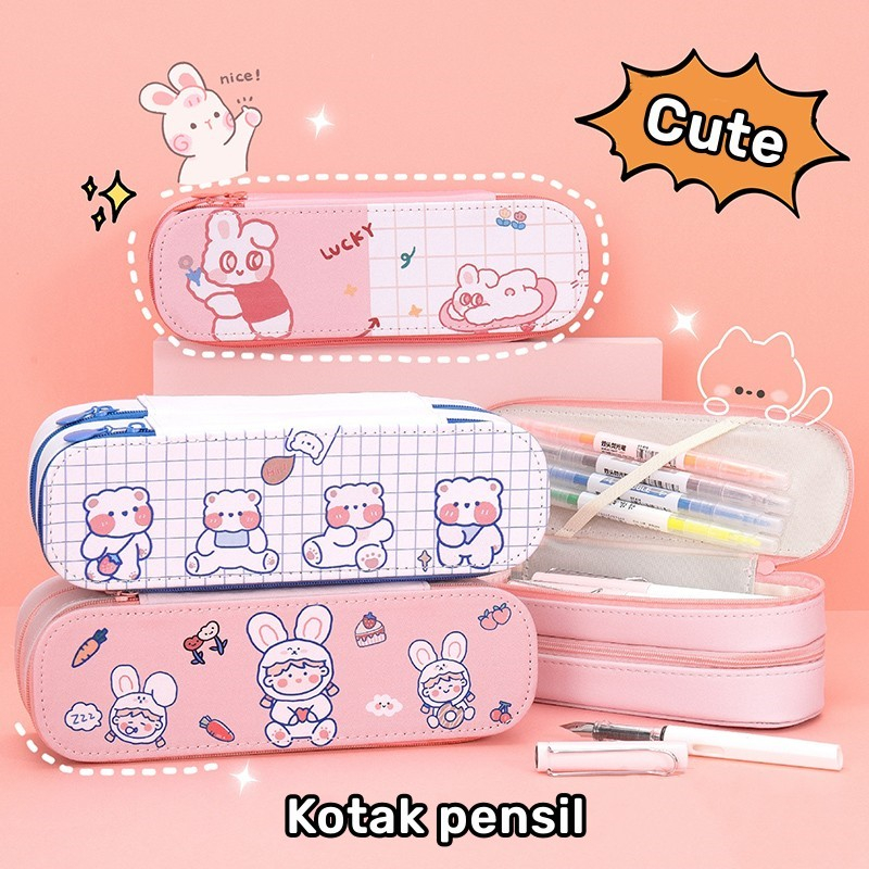 

Kotak pensil 2 susun motif kelinci karakter lucu kartun Tempat pensil pulpen 2 layer Korean style pencil case rabbit Tingkat tempat alat tulis anak perempuan