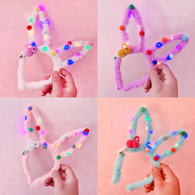 Bando Karakter Kelinci Led Bando Rambut Anak Lampu Warna Warni Bando Boneka