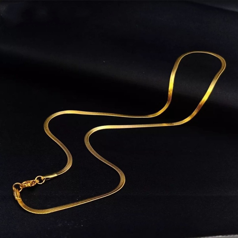 KALUNG titanium pria wanita kalung anti karat tidak luntur kalung gepeng kilau mas