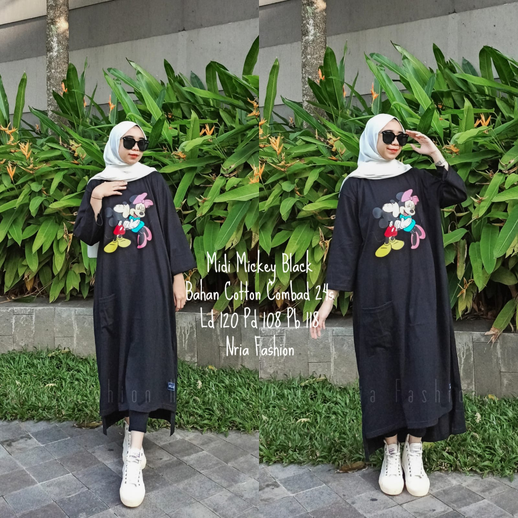 Midi Dress Nria Kaos Hijab Wanita Muslim Model Korea
