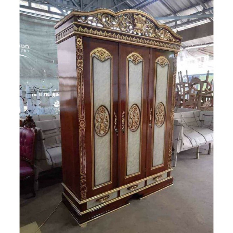 Lemari pakaian rahwana pintu 3 kayu jati / Lemari baju kayu jati