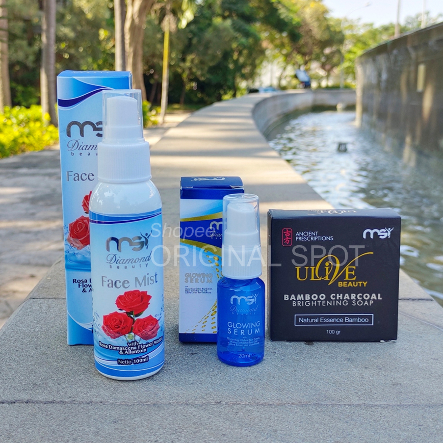 MSI PAKET A (3 ITEM) DIAMOND FACE MIST, GLOWING SERUM DAN ULIVE CHARCOAL SOAP