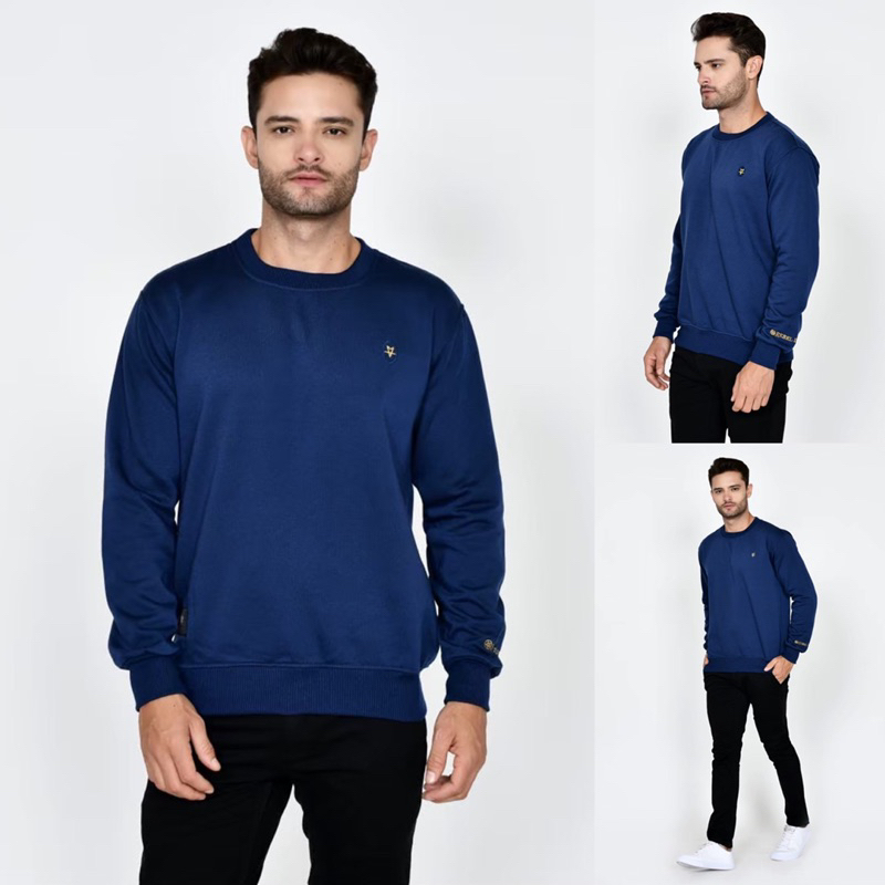 Sweater Pria Basic Crewneck Hangat Polos Casual Bordir Hijau Original Premium Bisa COD
