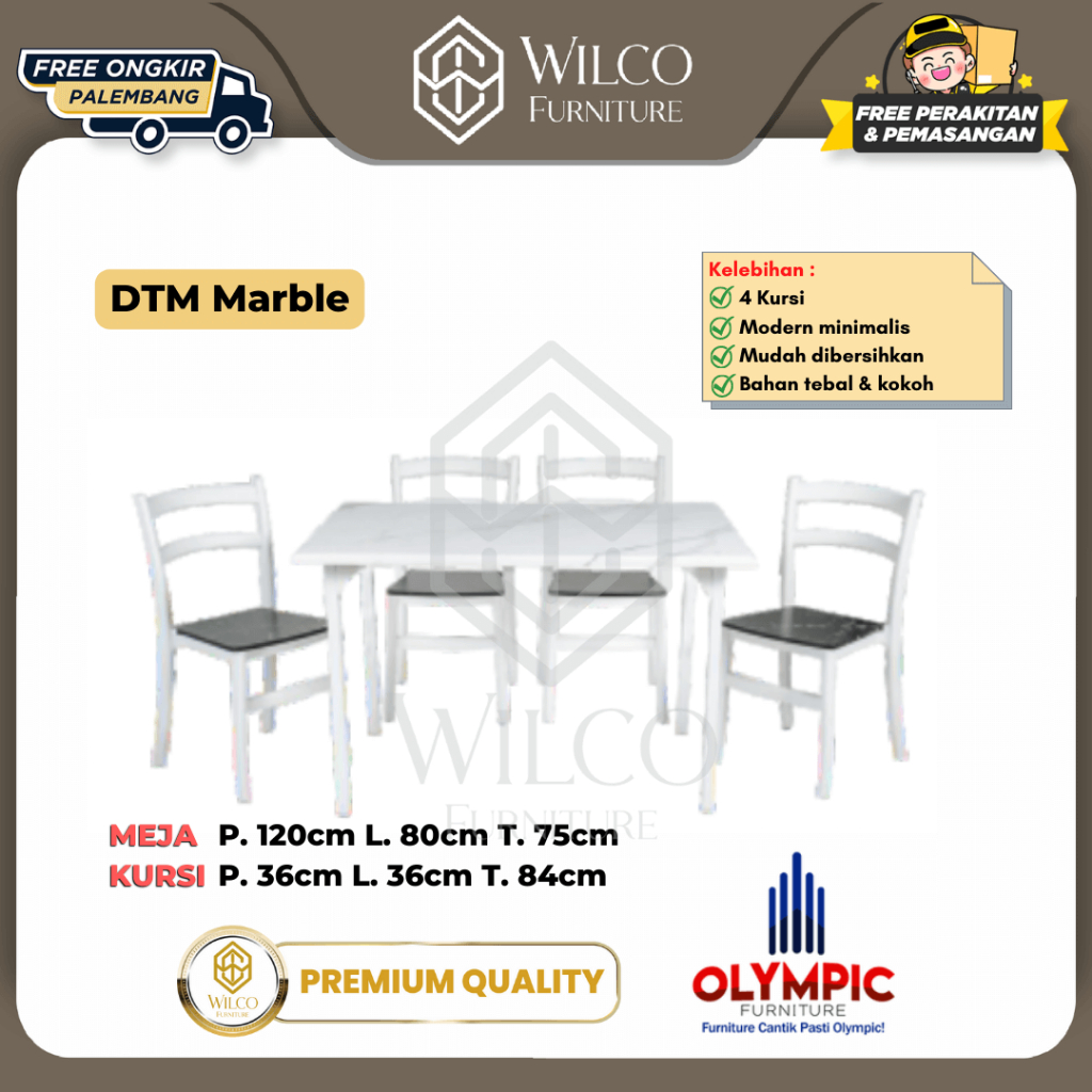 Meja Makan Olympic Dinning Table /DTM Marble + 4 Kursi