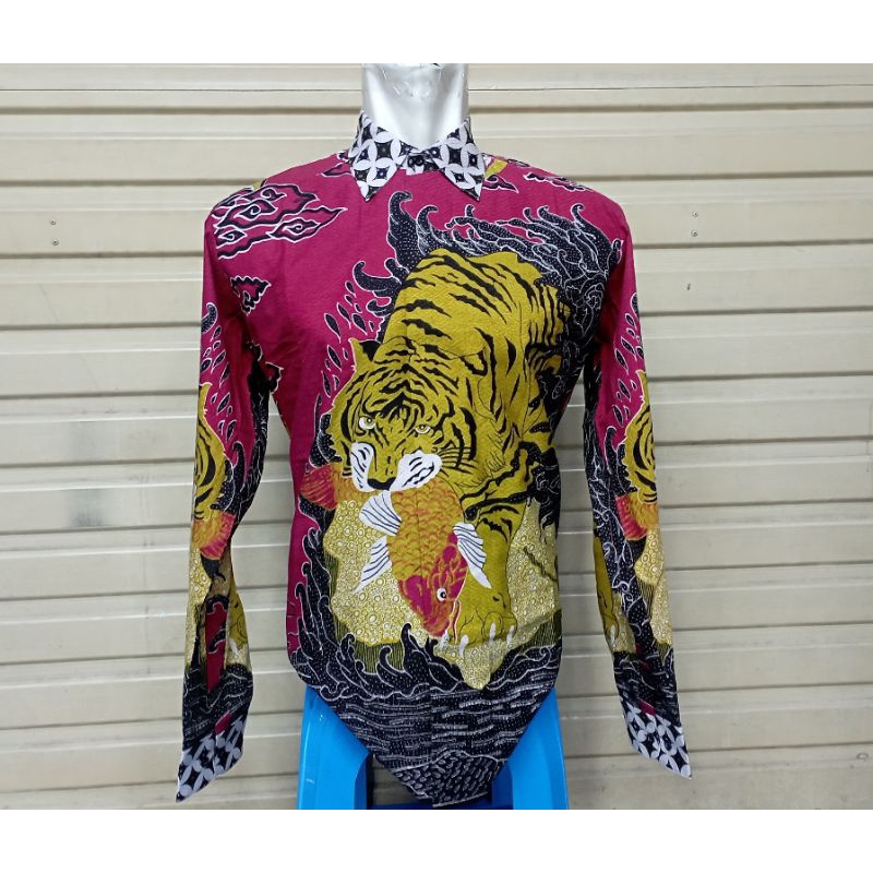 kemeja batik pria premium motif macan bahan dolby serat nanas batik pria tangan panjang batik modern