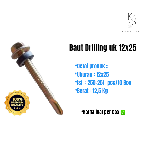 BAUT DRILLING, BAUT SCREW, BAUT BAJA RINGAN, BAUT ROOFING UKURAN 12x25 HARGA TERMURAH, JUAL PER BOX
