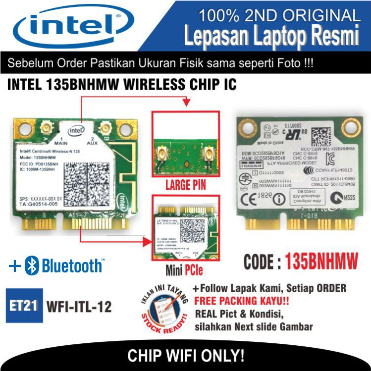ET21 WFI-ITL-12 Internal WiFi Card WiFi Chip Laptop Notebook Netbook INTEL 135BNHMW WIRELESS CHIP IC