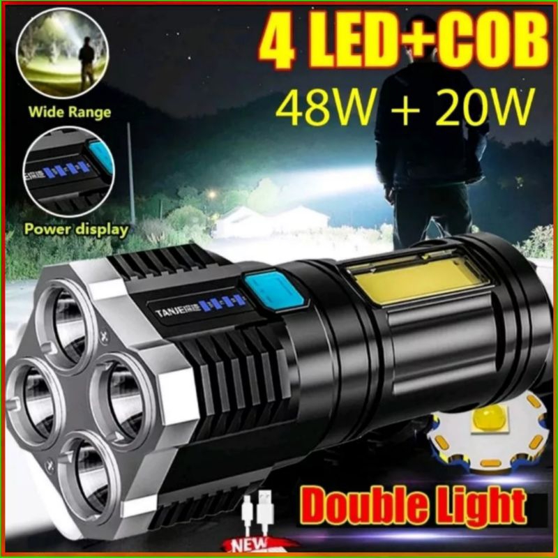 Senter LED 4 Mata 48 W 20 W / Senter LED Chargeable / Senter Cas LED