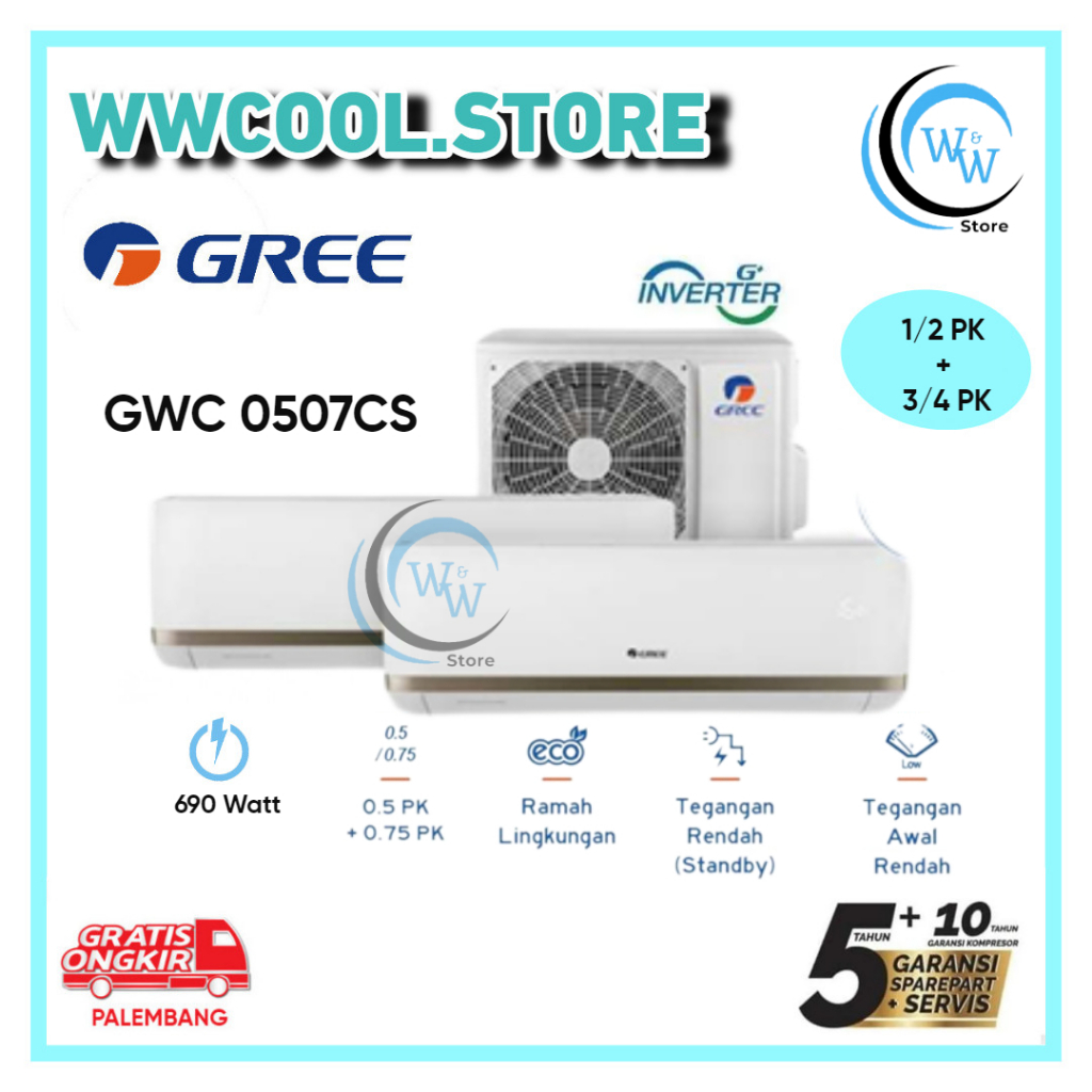 AC Gree Inverter Combo Split - 2 IN 1 GWC 0507CS AC Inverter Combo Split 1/2 PK + 3/4 PK Gree