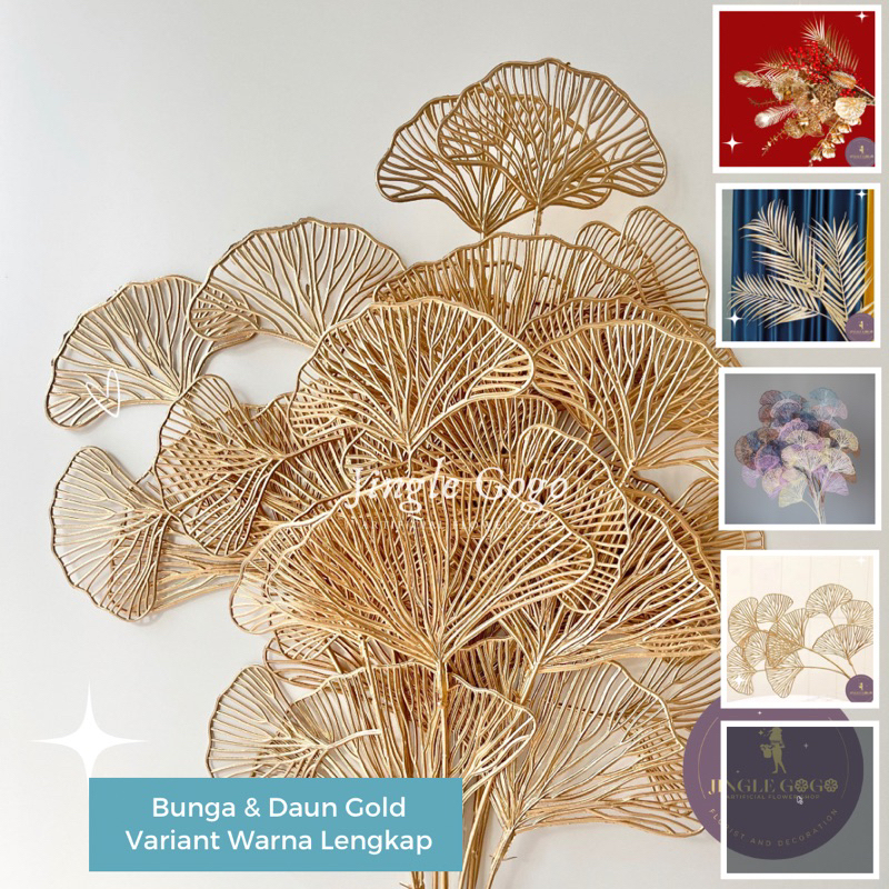 Bunga Emas Ginkgo Artificial Daun Kipas Gold Bunga Hias Plastik Besar Dekorasi Ruang Tamu Aesthetic 