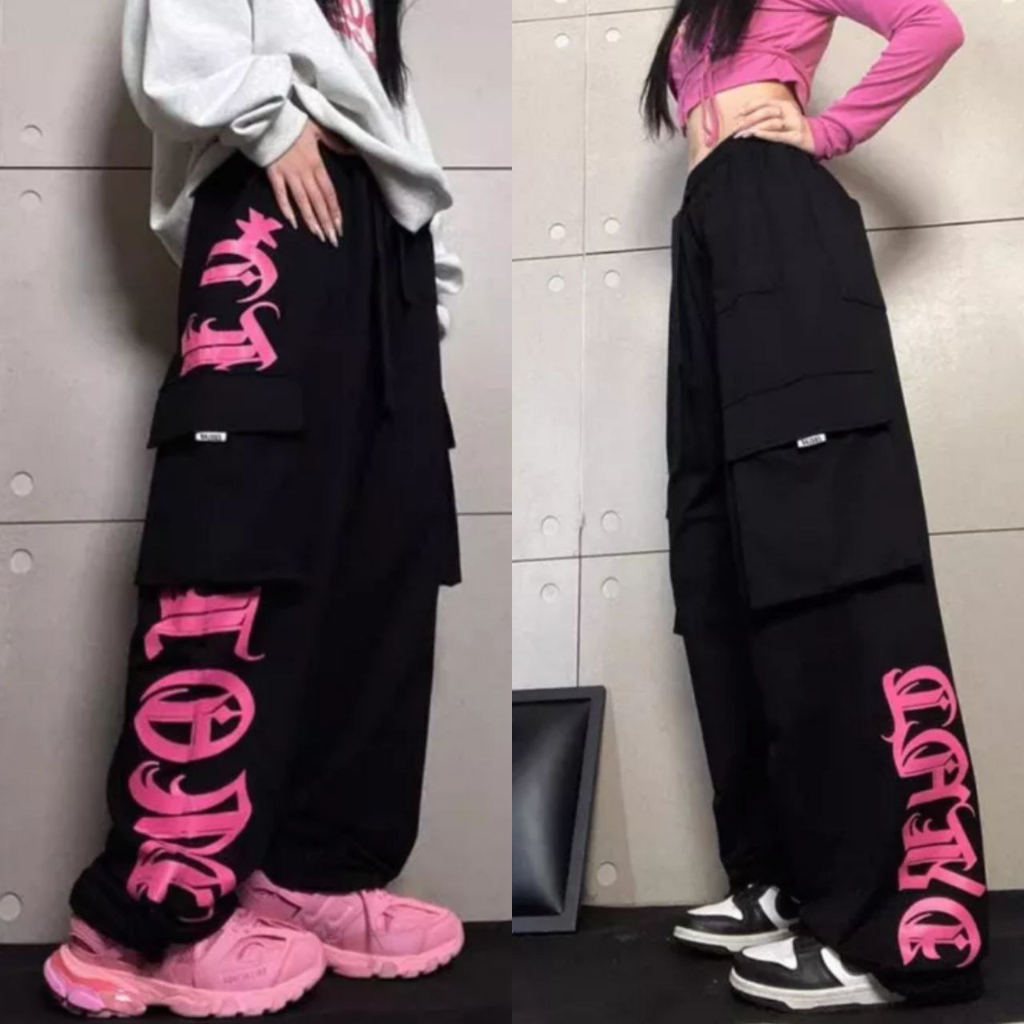REAL VIDEO LY2321 Celana Panjang Cargo Lisa Blackpink / NB / Celana Hiphop / Celana Kpop Style / Cel