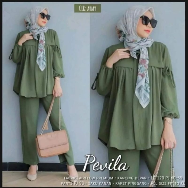Pevila Set Crinkle Tangan Balon Pevila One Set Crinkle Jumbo Ld 120 Setelan Wanita Terbaru 2023 Keki