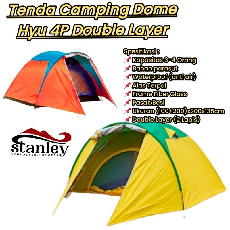 Tenda kemping camping berkemah hyu kap 4 double layer / hyu , tenda waterproof ultralight malcone , 
