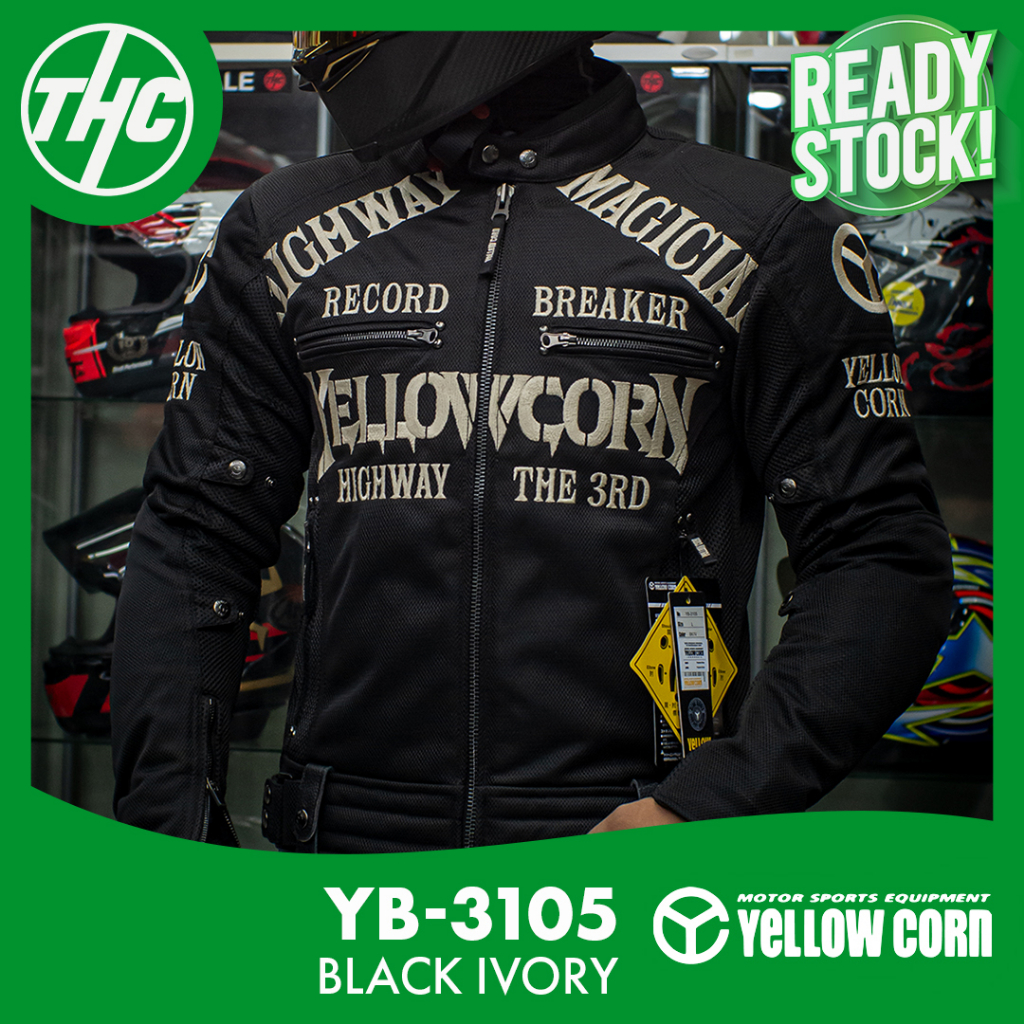 YELLOWCORN YB-3105 BLACK IVORY BK IVO MESH RIDING JACKET YB 3105