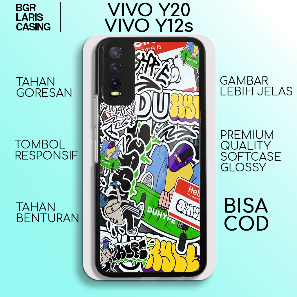 case vivo y20 y12s terbaru aesthetic grafiti 9 cewek cowok keren casing hp mewah bahan softcase hard