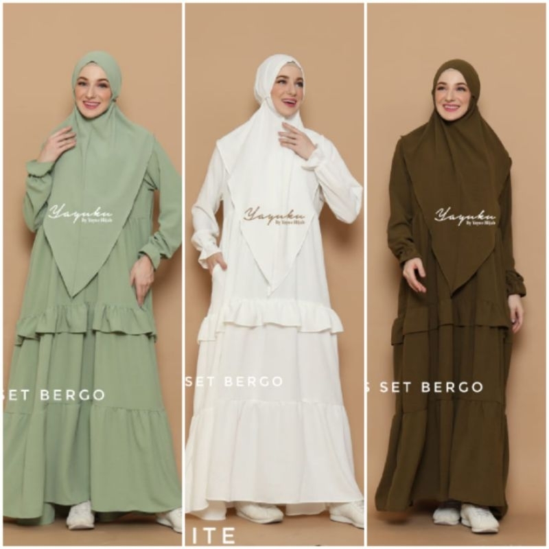BISA COD GALERIAZKIYA SOVIA DRESS SET BERGO/ GAMIS SET HIJAB/ GAMIS RUFFLE SET KHIMAR/ DRESS SYARI S