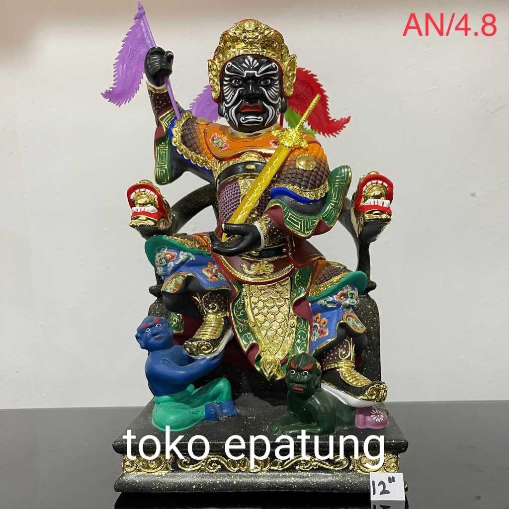 patung dewa 7 ong / cit ong ya - 2 hantu - kayu -12 inch - mt - (l)