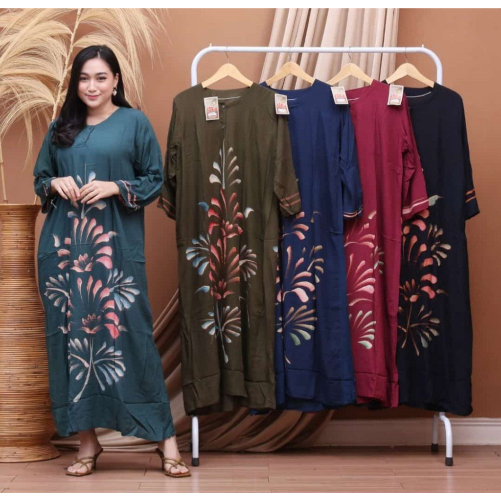 Daster Panjang Batik Longdress Lengan Panjang Daster Busui Baju Hamil Daster Kekinian Baju Tidur Wan