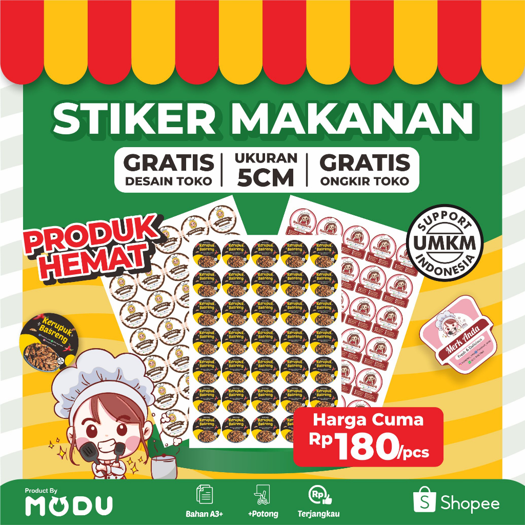 STIKER HEMAT - Cetak Label Makanan Kotak Nasi/Snack/Dessert/Camilan Tinggal Tempel Uk 5cm