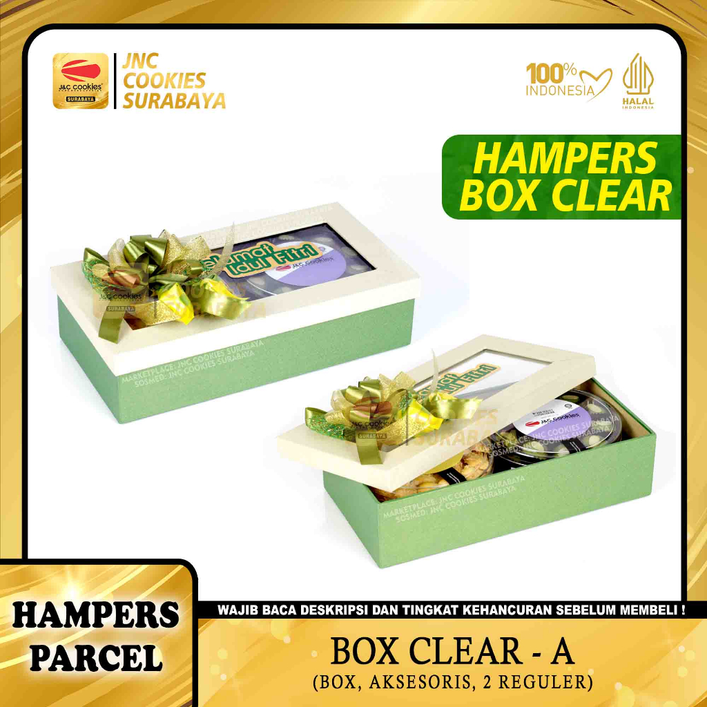 

Hampers Box Clear Series (2 Toples Reguler) - Hampers JNC Cookies Surabaya - Hampers J&C Cookies - Home Made Cookies - Paket Hampers Lebaran Bingkisan Lebaran Hampers Idul Fitri Hampers Idul Adha Hampers Natal Bingkisan Natal Hampers Premium Gift Premium