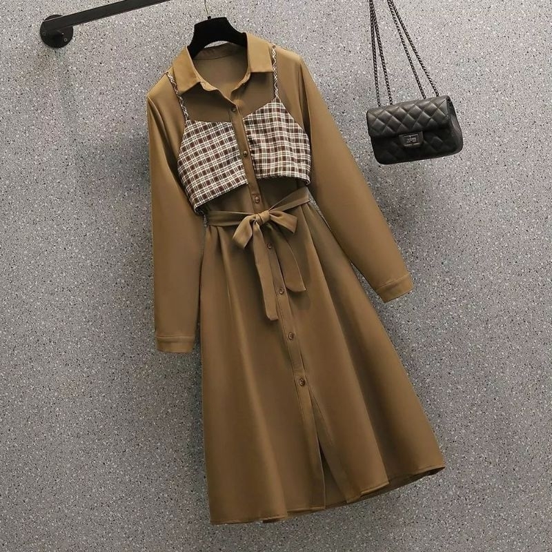 Ocha| Fashion atasan dress tunik kekinian| Delta midi dress tunik vest flanel premium fit L