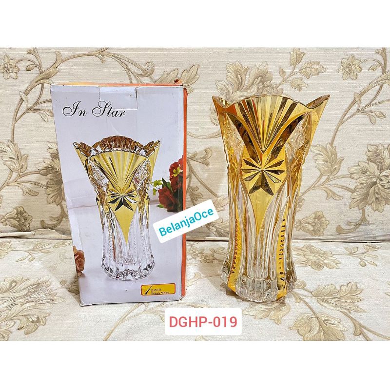 Vas Bunga Kaca Kristal Gold instar [30 cm]