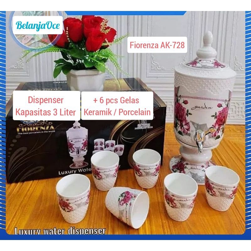 Dispenser Air FIORENZA Keramik Set Gelas (ORIGINAL)