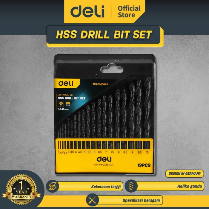 Deli Mata Bor Besi HSS Set Dia 1-10mm / HSS Drill Bit Set EDH-MHZ019-ED1