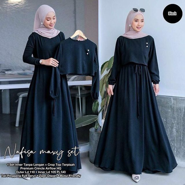 GAMIS TERBARU NAFISA SET DRESS WD BAHAN CRINKLE AIRFLOW SIZE M L XL XXL GAMIS SET CROP TOP KONDANGAN