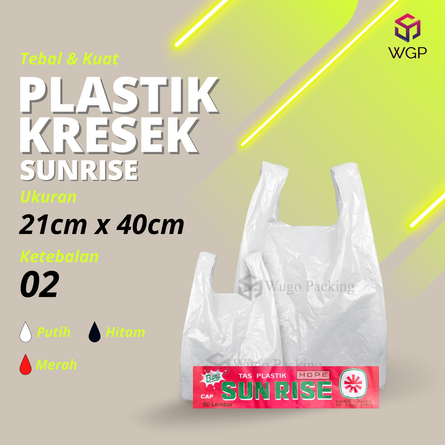 Kresek Sunrise Putih Merah Hitam 21x40x02 Kantong Plastik isi 50